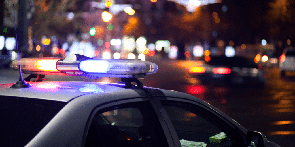 Police lights at night, representing a police stop after a DUI in NC